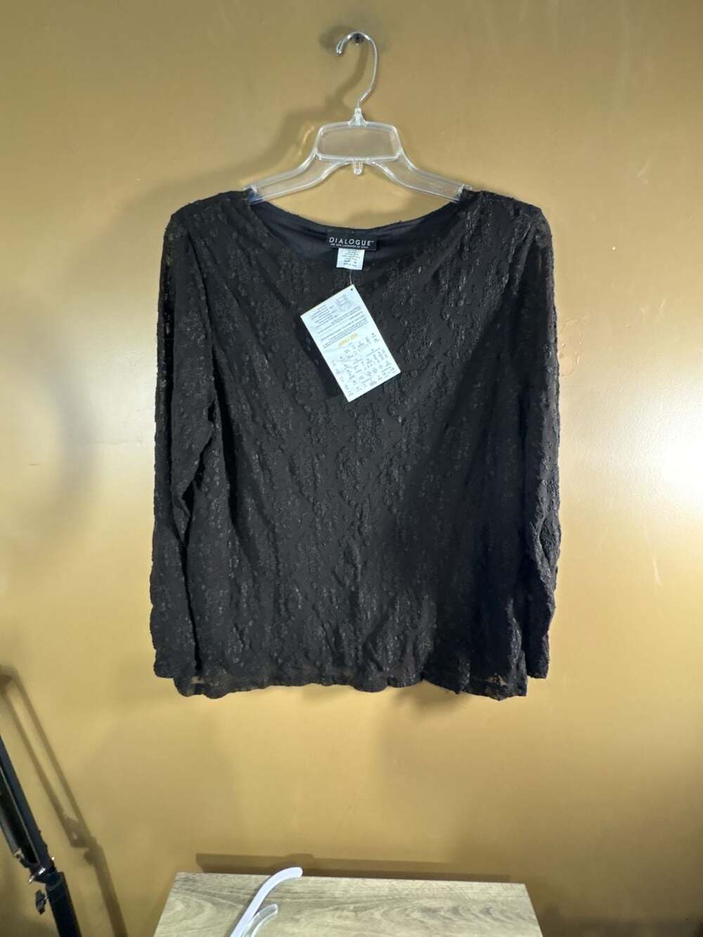 HC1142Dialogue Brown  Lace Long Sleeve Pullover Top Size 1X